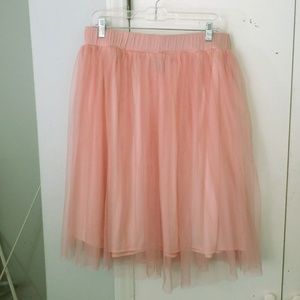 Pink Tulle Midi Skirt